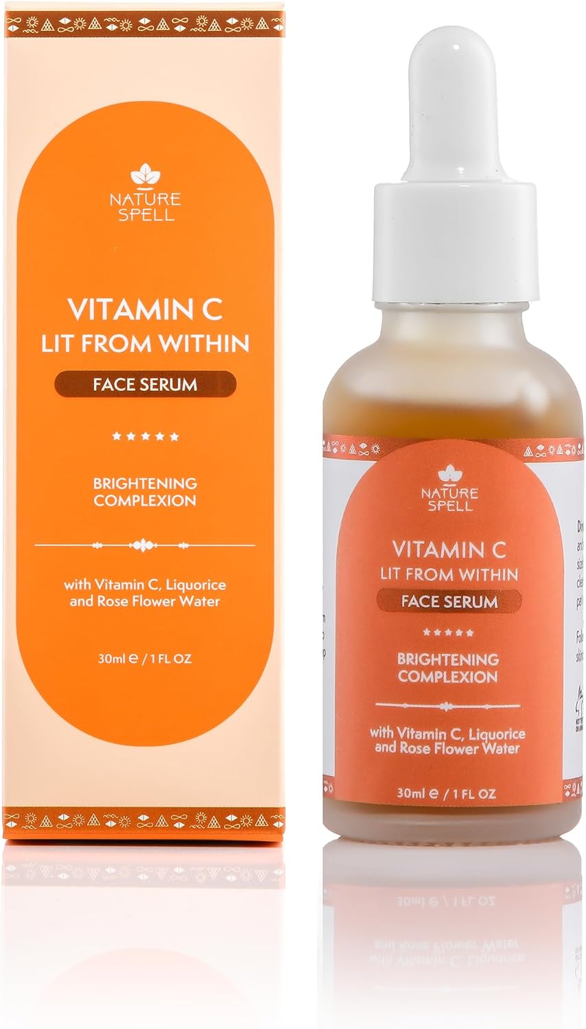 Nature Spell Vitamin C Face Serum, Reduces Signs of Aging & Brightens Skin Tone, Infused with Rose Water & Liquorice, Vegan, 30ml