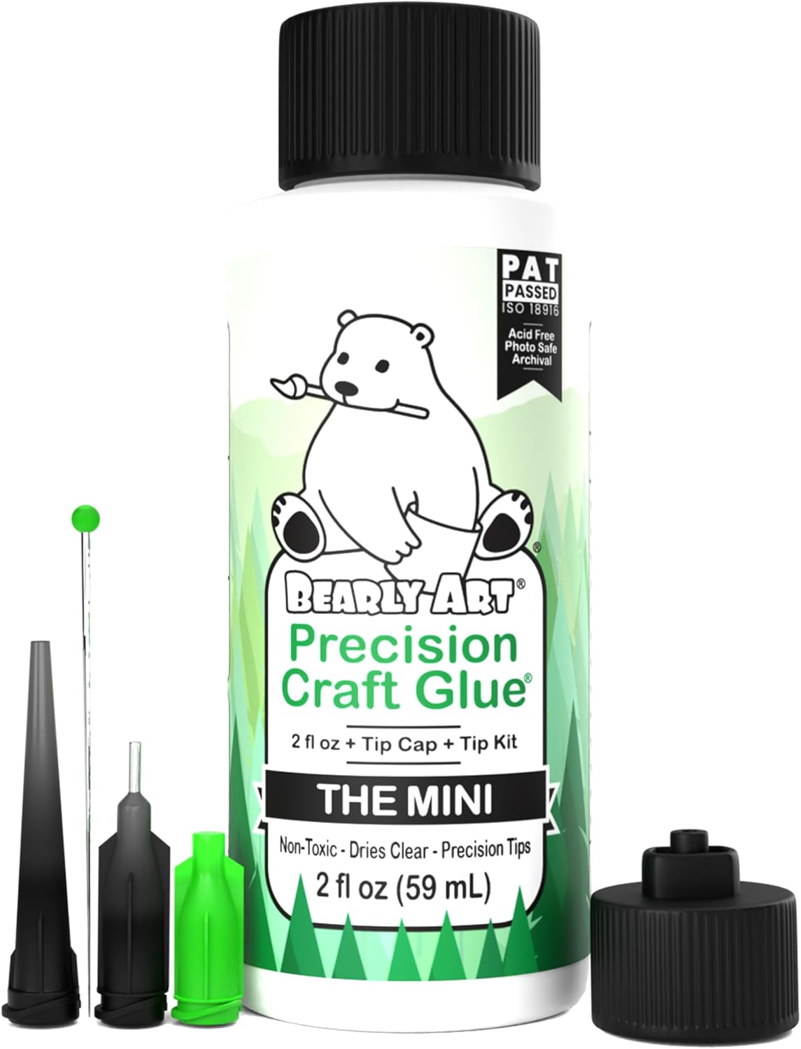 Bearly Art Precision Craft Glue - The Mini - 2fl oz with Tip Kit - Acid Free Archival - Strong Hold Adhesive - Ideal for Fine Paper Crafting Scrapbooking and Card Making - Made in USA