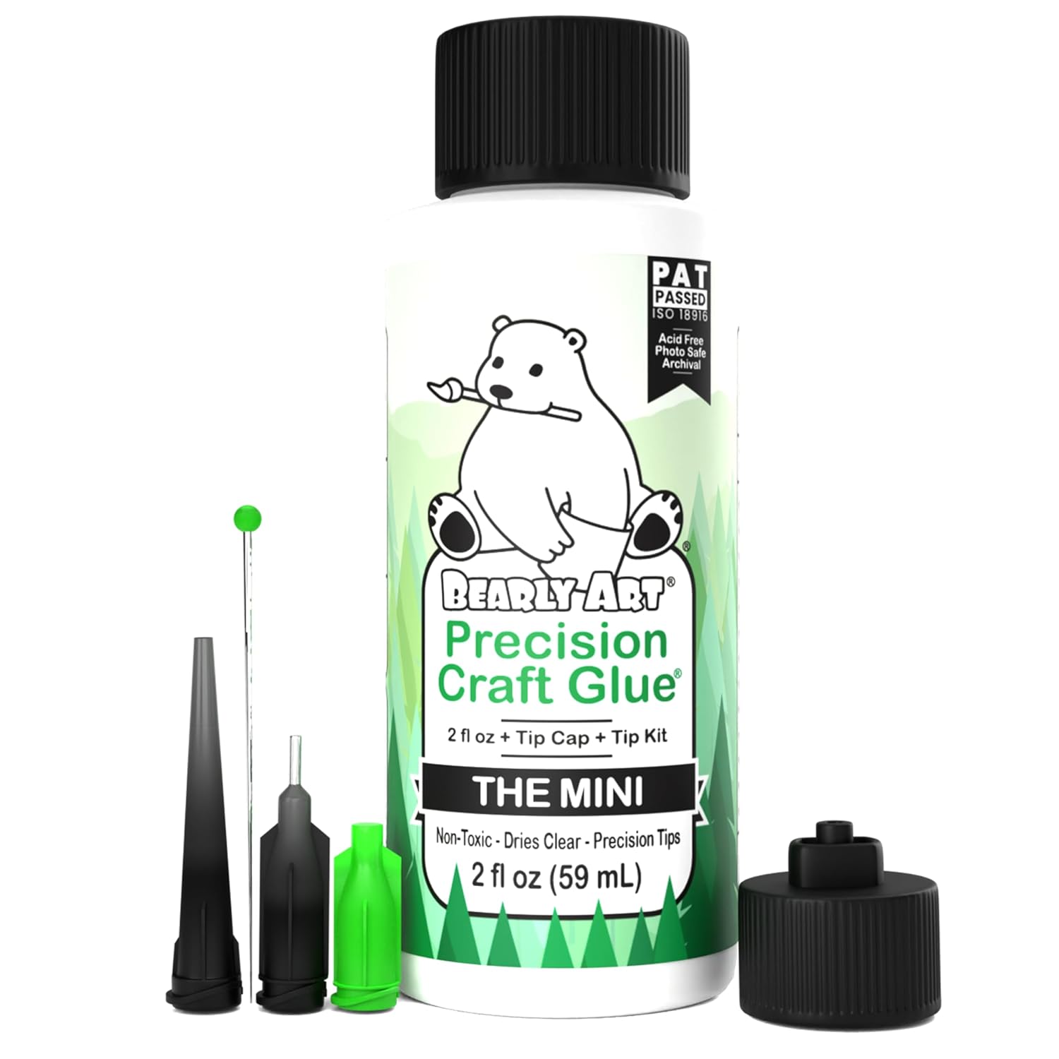 Bearly Art Precision Craft Glue - The Mini - 2fl oz with Tip Kit - Acid Free Archival - Strong Hold Adhesive - Ideal for Fine Paper Crafting Scrapbooking and Card Making - Made in USA