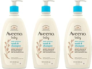 Aveeno Baby Daily Moisture Gentle Body Wash & Shampoo with Oat Extract, 2-in-1 Baby Bath Wash & Hair Shampoo, Tear- & Paraben-Free for Hair & Sensitive Skin, Lightly Scented, 18 fl. oz