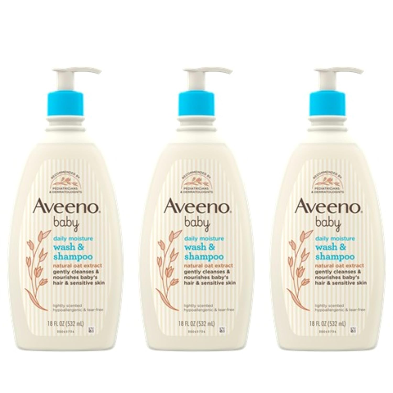 Aveeno Baby Daily Moisture Gentle Body Wash & Shampoo with Oat Extract, 2-in-1 Baby Bath Wash & Hair Shampoo, Tear- & Paraben-Free for Hair & Sensitive Skin, Lightly Scented, 18 fl. oz