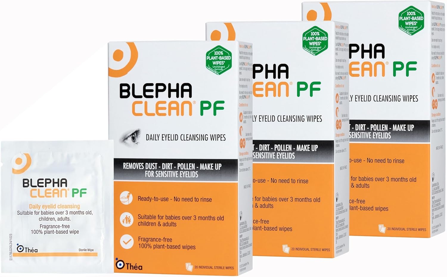 Blephaclean PF Daily Eyelid Cleansing Wipes - Gentle, Sterile Wipes to Soothe & Cleanse, Suitable for Sensitive Eyelids |Plastic-Free |Suitable for Babies (3+Months), Children, Adults |3 PACK|60 Wipes