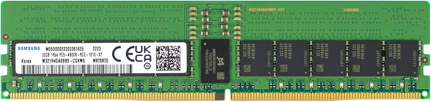 Samsung 32GB DDR5 4800MHz PC5-38400 ECC RDIMM 1Rx4 (EC8 10x4) Single Rank 1.1V Registered DIMM 288-Pin Server RAM Memory M321R4GA0BB0-CQK