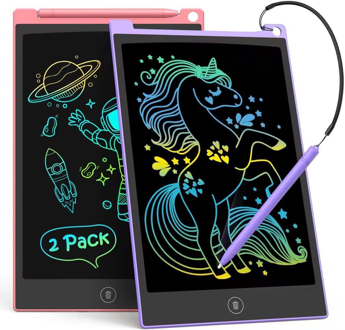 TECJOE 2 Pack LCD Writing Tablet, 10 Inch Colorful Doodle Board for Kids, Electronic Drawing Tablet Drawing Pads,Kids Travel Games Activity for Learning,Gifts for 3–6-Year-Old(Pink and Violet)