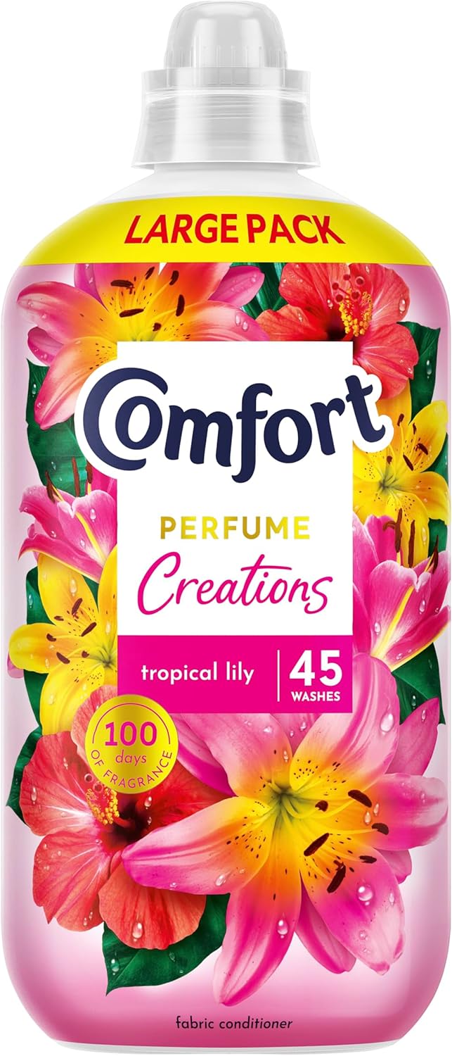 Comfort Perfume Creations Tropical Lily Fabric Conditioner Softener with Motion-Activated Fragrance Technology 100 Days of Freshness 45 washes (1.35 L)