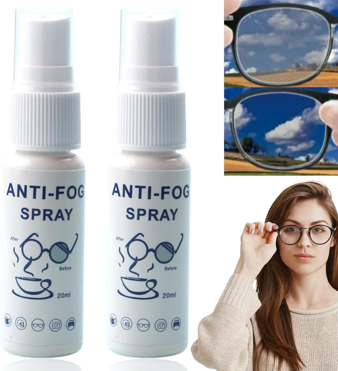 2PCS Anti Fog Spray for Glasses,Anti Mist Spray for Glasses,Anti Fog Spray for Swimming Goggles,Anti Fog Spray for Car Windows,Cleaner Defogger for Goggles,Car Windscreen Demister Spray,Anti Fog Car