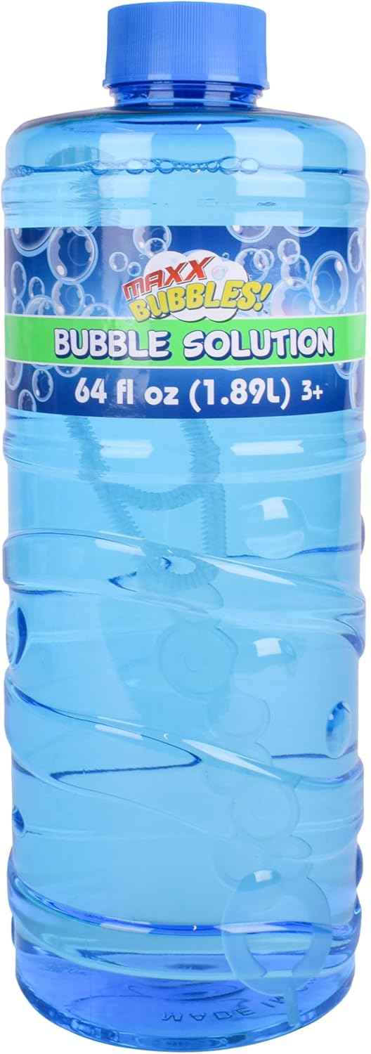 Sunny Days Entertainment Bubble Solution Refill with Wand 64oz Non Toxic (1/2 Gallon), Kids Easy Grip Bottle Refill for Bubble Machine, Bubble Wands, Bubble Toys