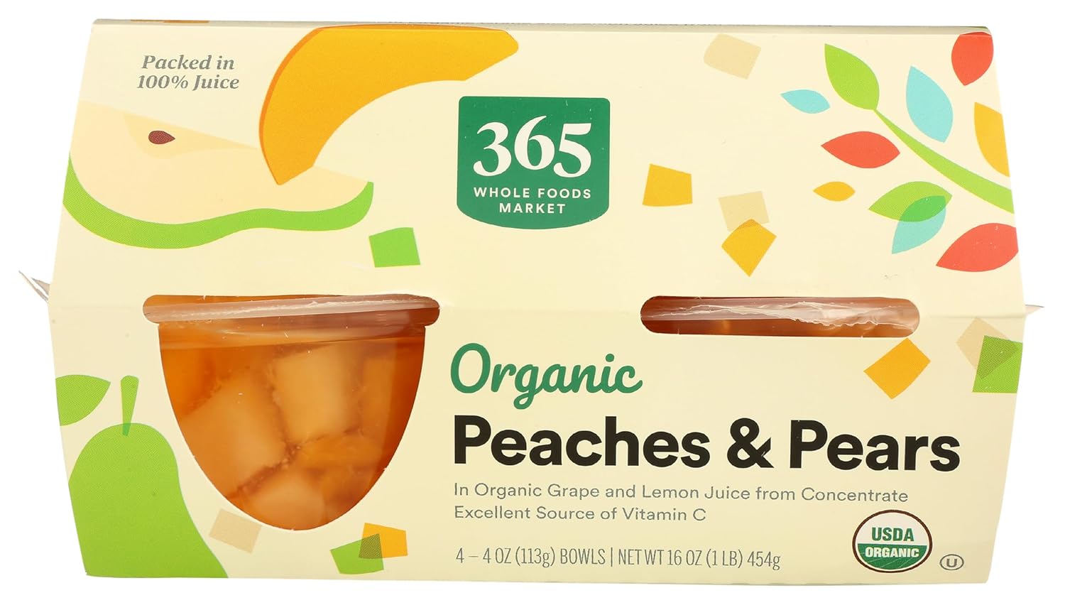 365 by Whole Foods Market, Organic Peaches & Pears Snack Cups, 4 Count