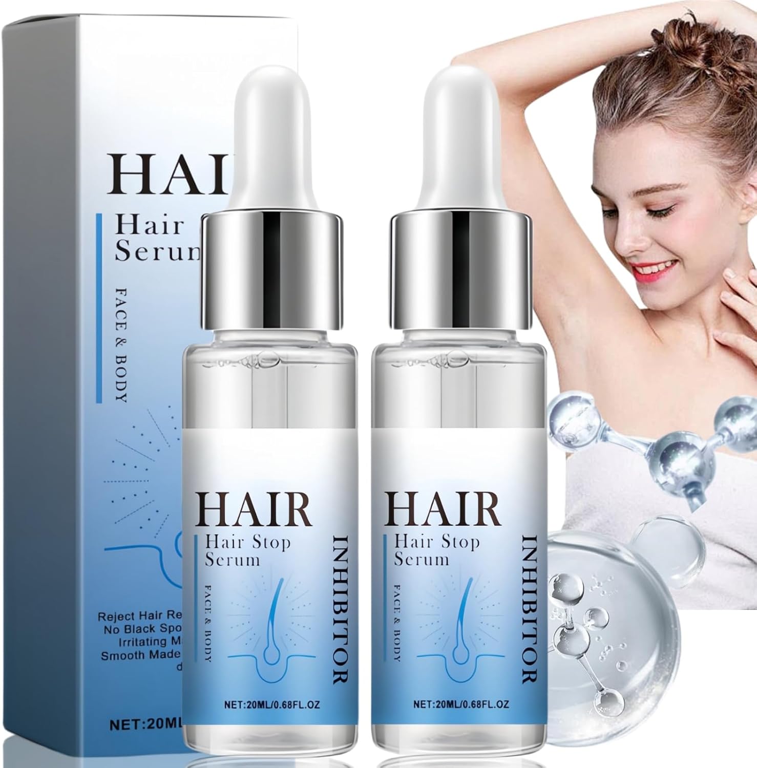 2Pcs Facial Hair Stop Serum,Facial Hair Natural Treatment at Home,Facial Hair Removal Serum Inhibitor,Facial Hair Remover for Women,Ingrown Hair Treatment,Ladies Face Hair Remover,Hair Removal Face