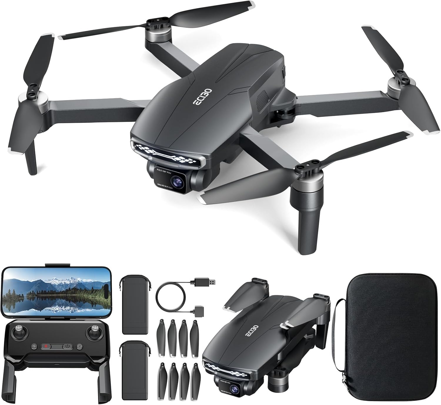 Brushless Motor Drone with Camera for Adults 4K UHD Long Range FPV Video,5G Transmission,120°FOV 90°Adjustable Lens,2Batteries,Carrying Case,Optical Positioning,Easy for Beginner,Under249G