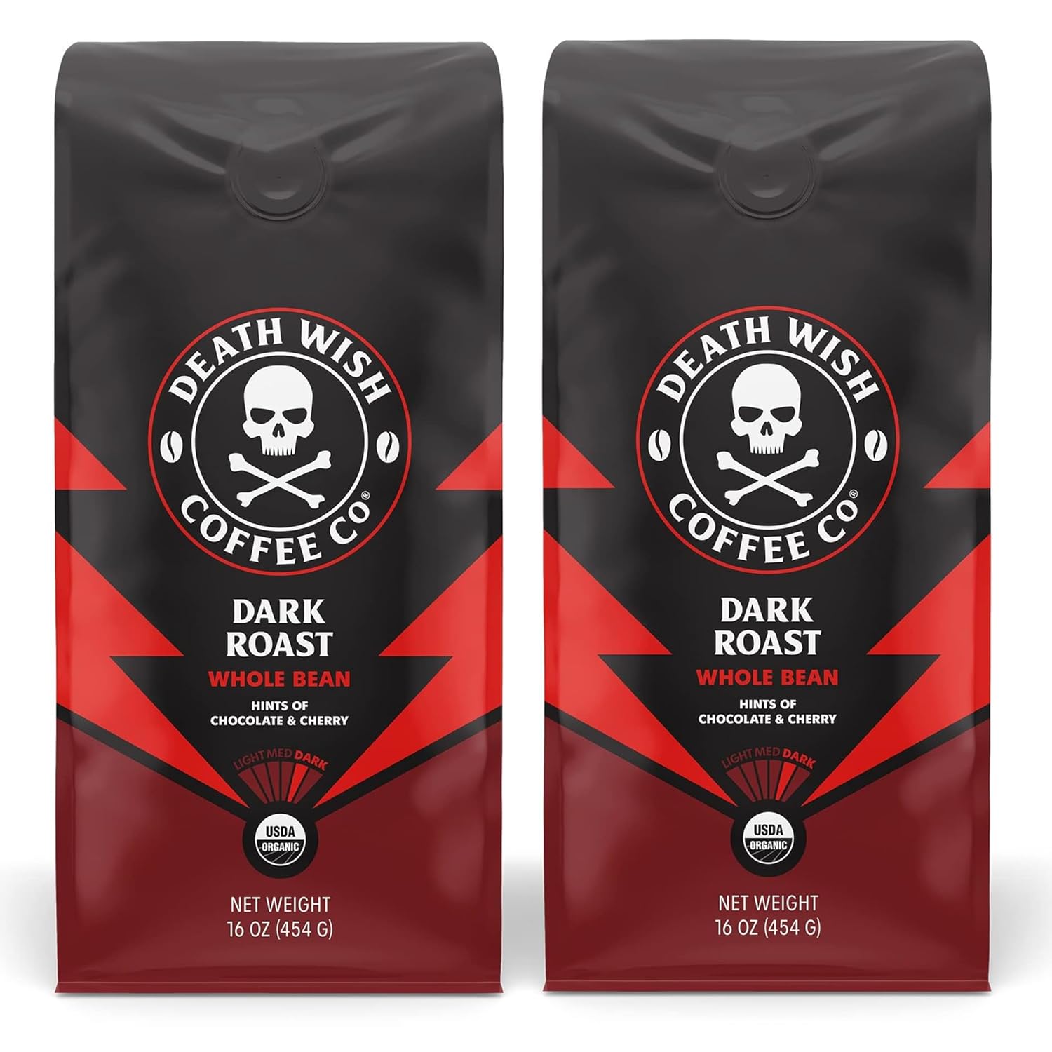 Death Wish Coffee, Whole Bean Dark Roast - USA Organic Coffee Beans Bundle/Bulk - Fair Trade Arabica & Robusta - 16 Ounce (Pack of 2)