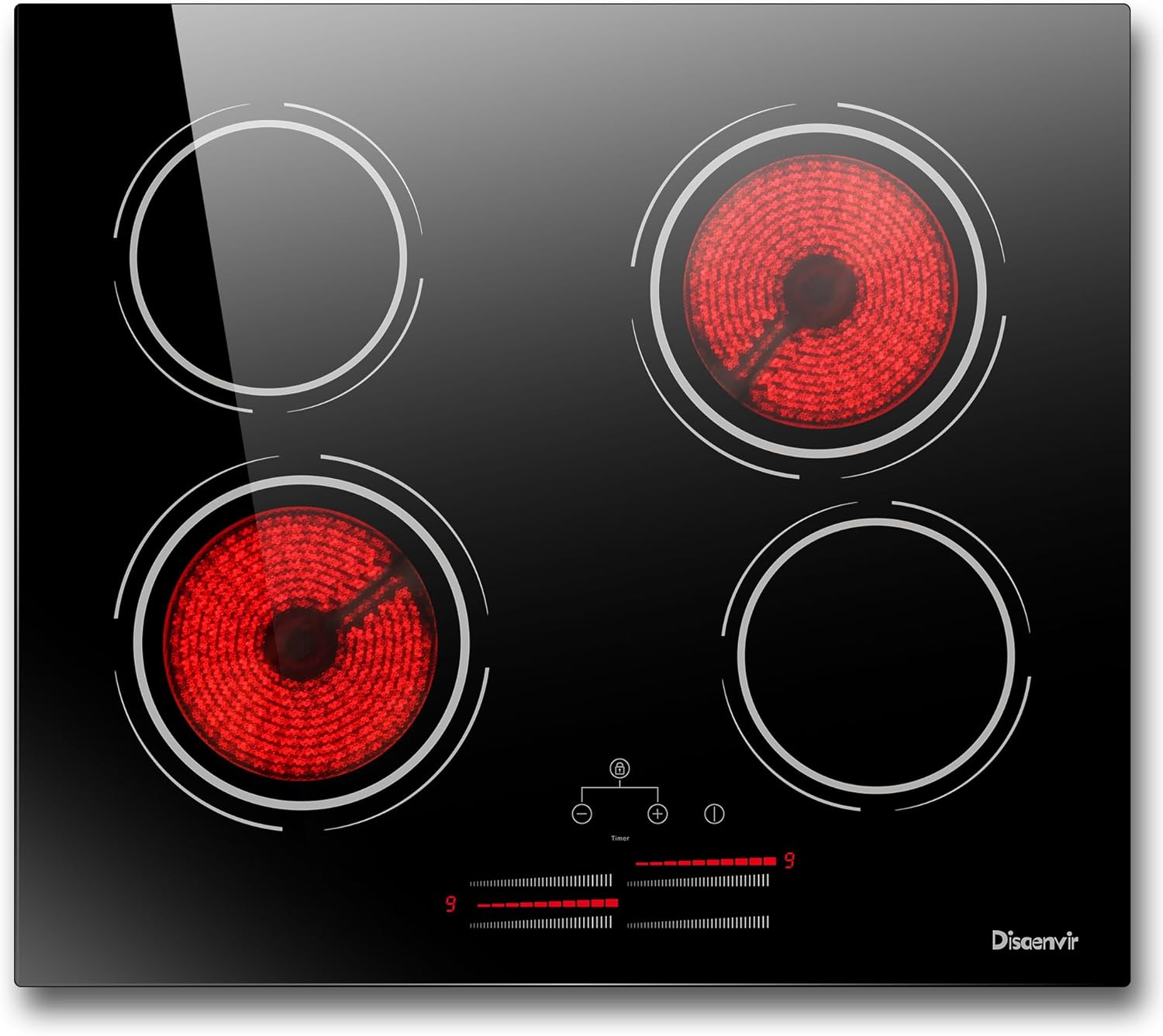 4 Burner Electric Cooktop - 24 Inch Electric Stove Top 6000W High Power Built-in, Ceramic Cook Top with Safety Lock, 99 Min Timer, Sensor Touch, 220V - 240V Hard Wired (No Plug)
