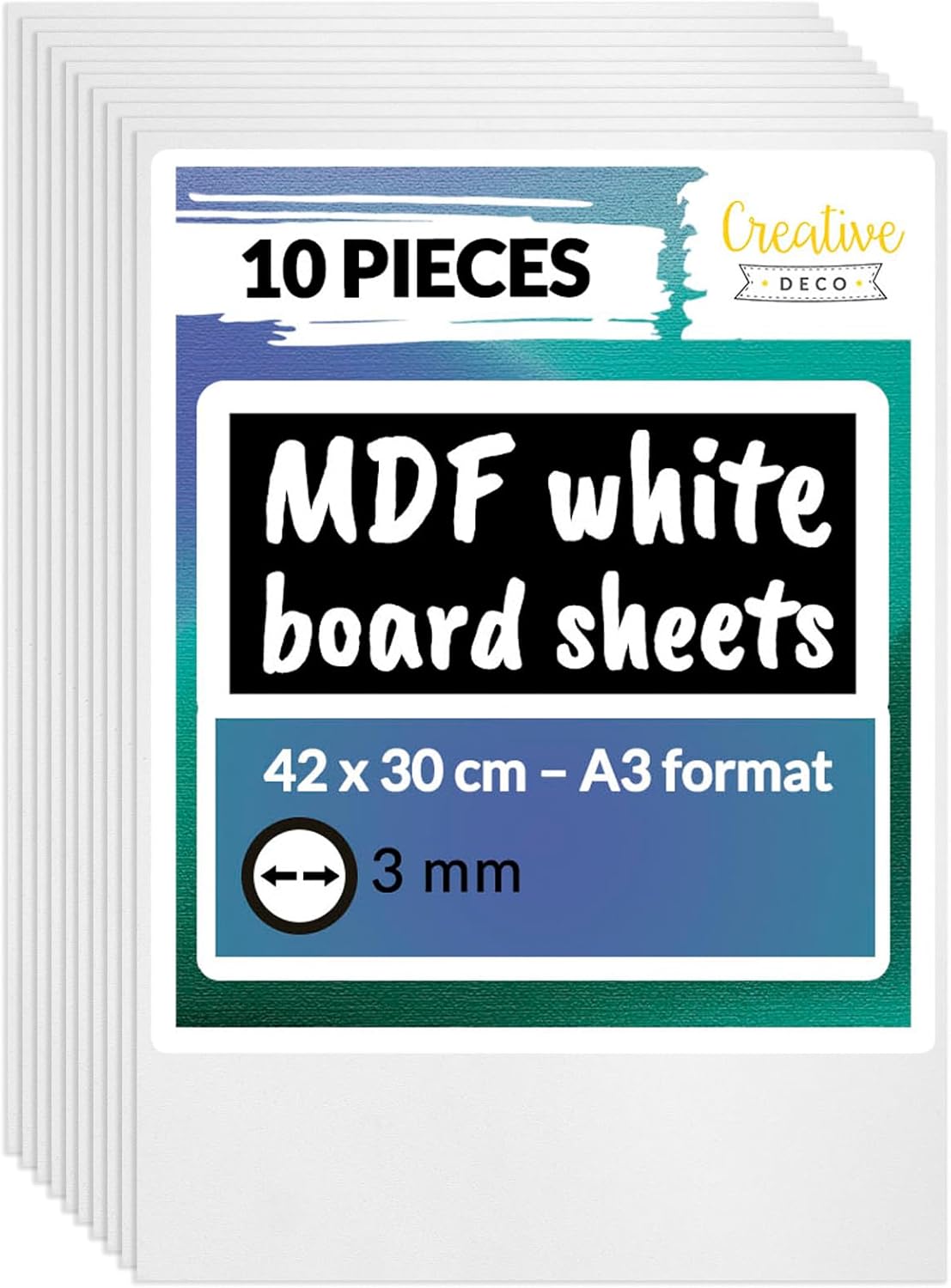 Creative Deco 10 x A3 MDF Board Sheet White | 420 x 300 x 3mm Wood | Wooden Blank for Drawing, Home Decor, Art and Craft, Painting, DIY Projects, Laser Cutter, CNC Cutting, Stenciling Pyrography