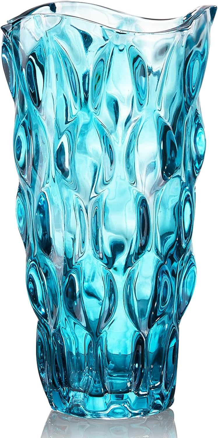 CEMABT Glass Vases for Flowers，Thickened 3.4 lb Morden vases for Tables Centerpieces, vase for Home Decor, Crystal,Colorful,Vintage and Clear Rose Large Vases Christmas Day Gifts（Blue）