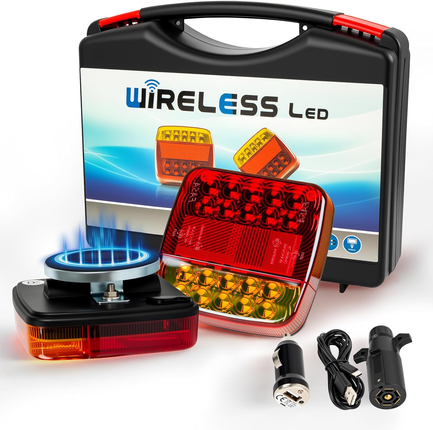 Magnetic Wireless Trailer Lights, LED Wireless Tail Lights for Trailer, Rechargeable Magnetic Trailer Light for Towing, Portable Tail Tow Light Kit for Trucks Boat Camper RV, IP65 Waterproof