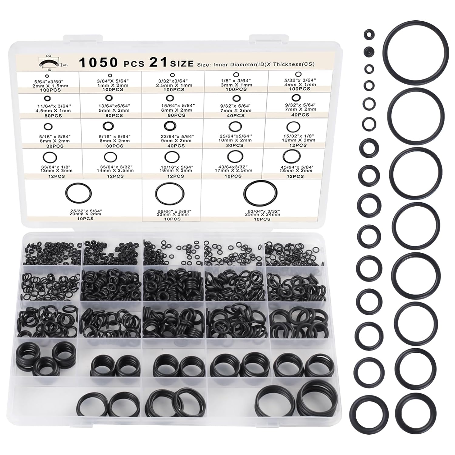 Romeda O Ring Kit 1050 PCS, O Ring Assortment Kit 21 Size, Metric Nitrile Rubber O Rings for Car Auto Vehicle Repair Faucet Plumbing Air or Gas Sealing Connections Resist Oil and Heat