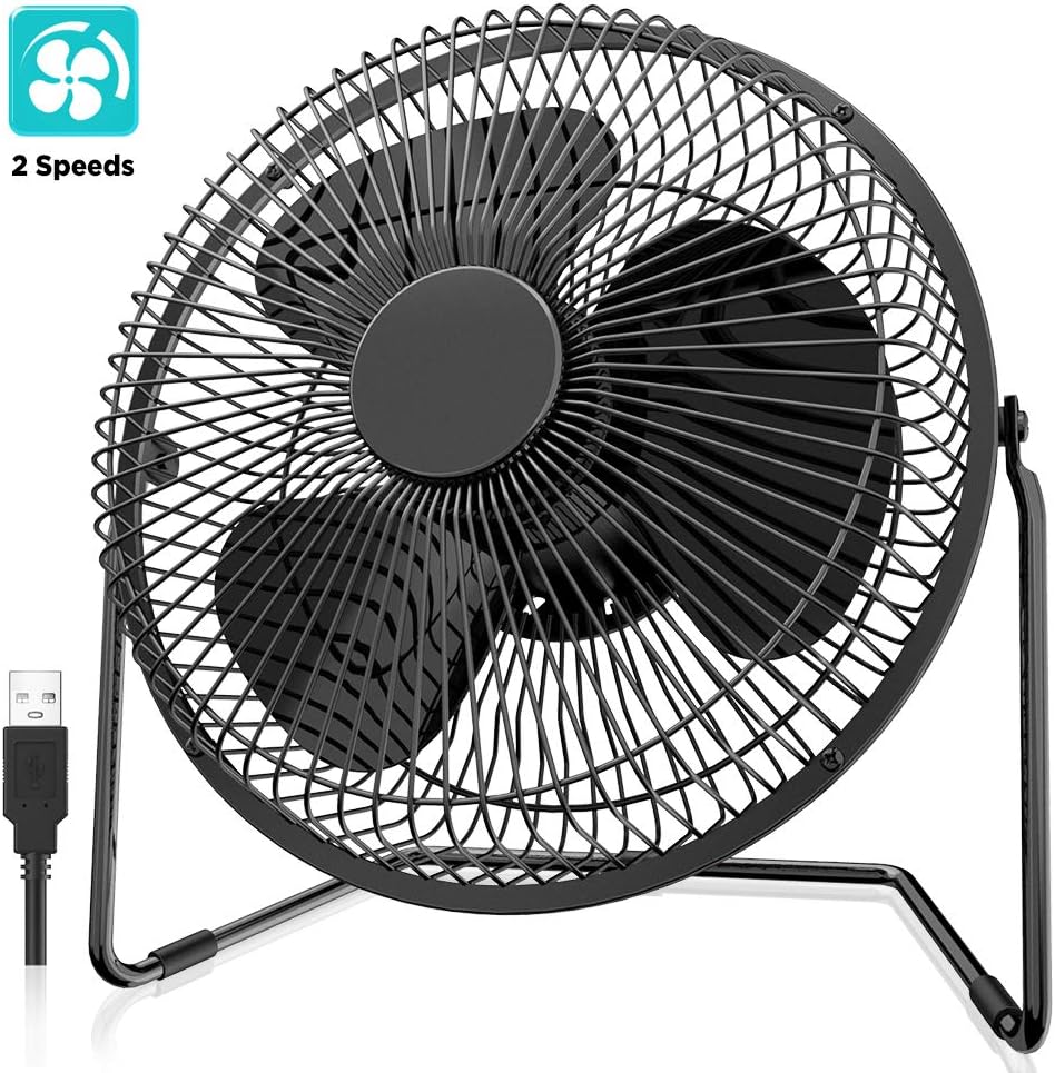 EasyAcc 9 inch USB Desk Fan Silent with [ONLY 25DB] Strong Airflow & Quiet Operation, Portable Cooling Fan 2 Speed Powerful Desk 180°Rotatable Head for Home Office Bedroom Table Matal Black