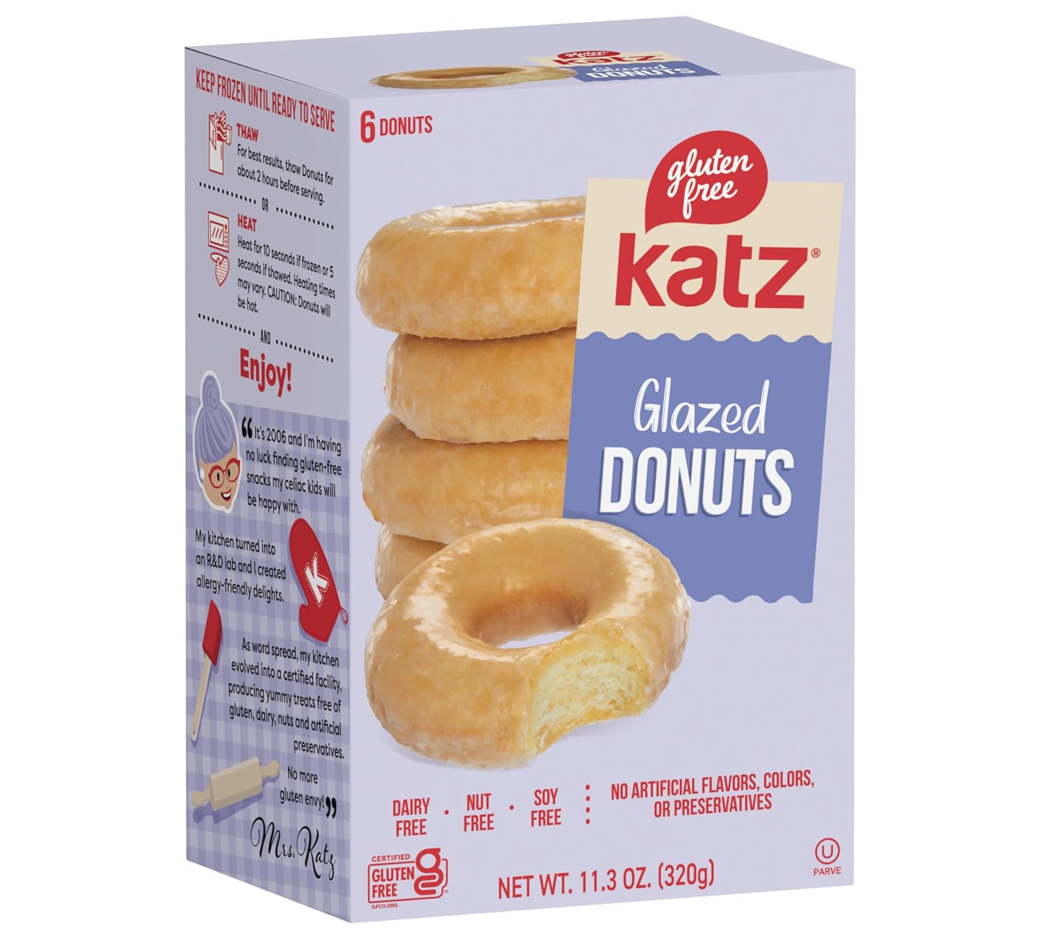 Katz Gluten Free Glazed Donuts | Dairy Free, Nut Free, Soy Free, Gluten Free | Kosher (1 Pack of 6 Donuts, 11.3 Ounce)