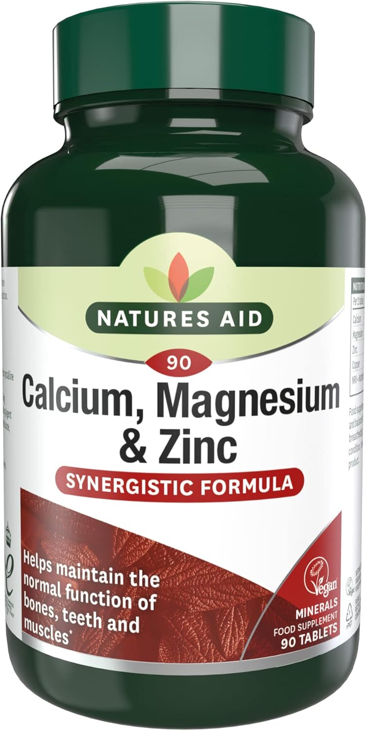 Natures Aid Calcium Magnesium Zinc - Supports Bones Teeth Muscle Function & Immunity - High Potency Natural Immune Health Supplement - Vegan, Non-GMO, Gluten-Free - 90 Tablets