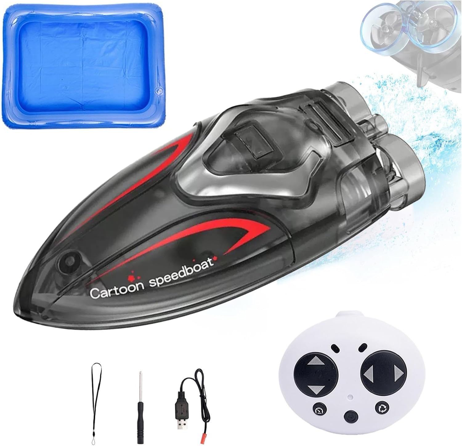 Mini RC Boat, 10 KPH Cute RC Boats with 100mAh Battery, Dual Engine, LED Light, Fun in Pool/Bathtub/Washbasin/Lake.