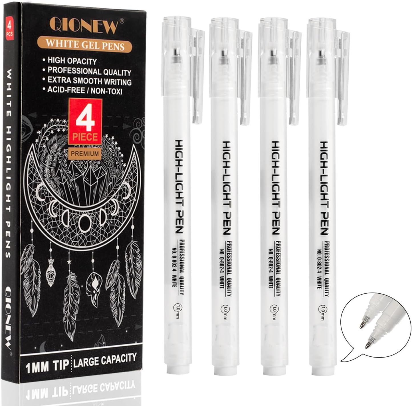 White Gel Pens,4 Pack, 1mm Fine Point Opaque White Archival Ink Pens,Gel Ink Pen Set,for Black Paper Drawing,Card Making, Art Highlight & Artists Drawing