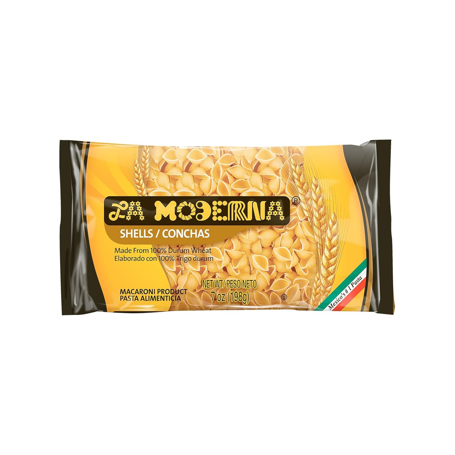 LA MODERNA, Shells, Made with Durum Wheat Semolina, Enriched with Vitamins and Iron, Traditional Mexican Pasta, 7 oz