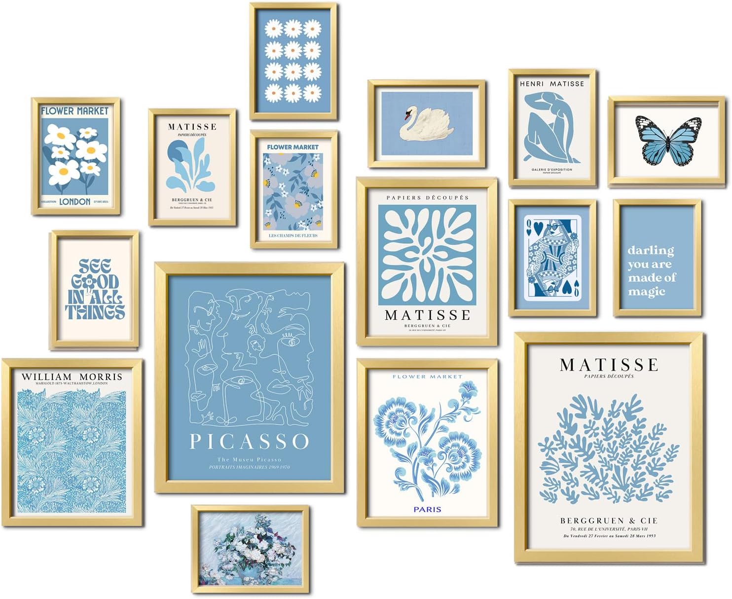 ANERZA 16 PCS Blue Wall Art Decor, Matisse Gallery Wall Prints for Bedroom, Light blue posters for Room Aesthetic, Collage Kit Pictures for Living Room, Teen Girls Dorm Home Artwork