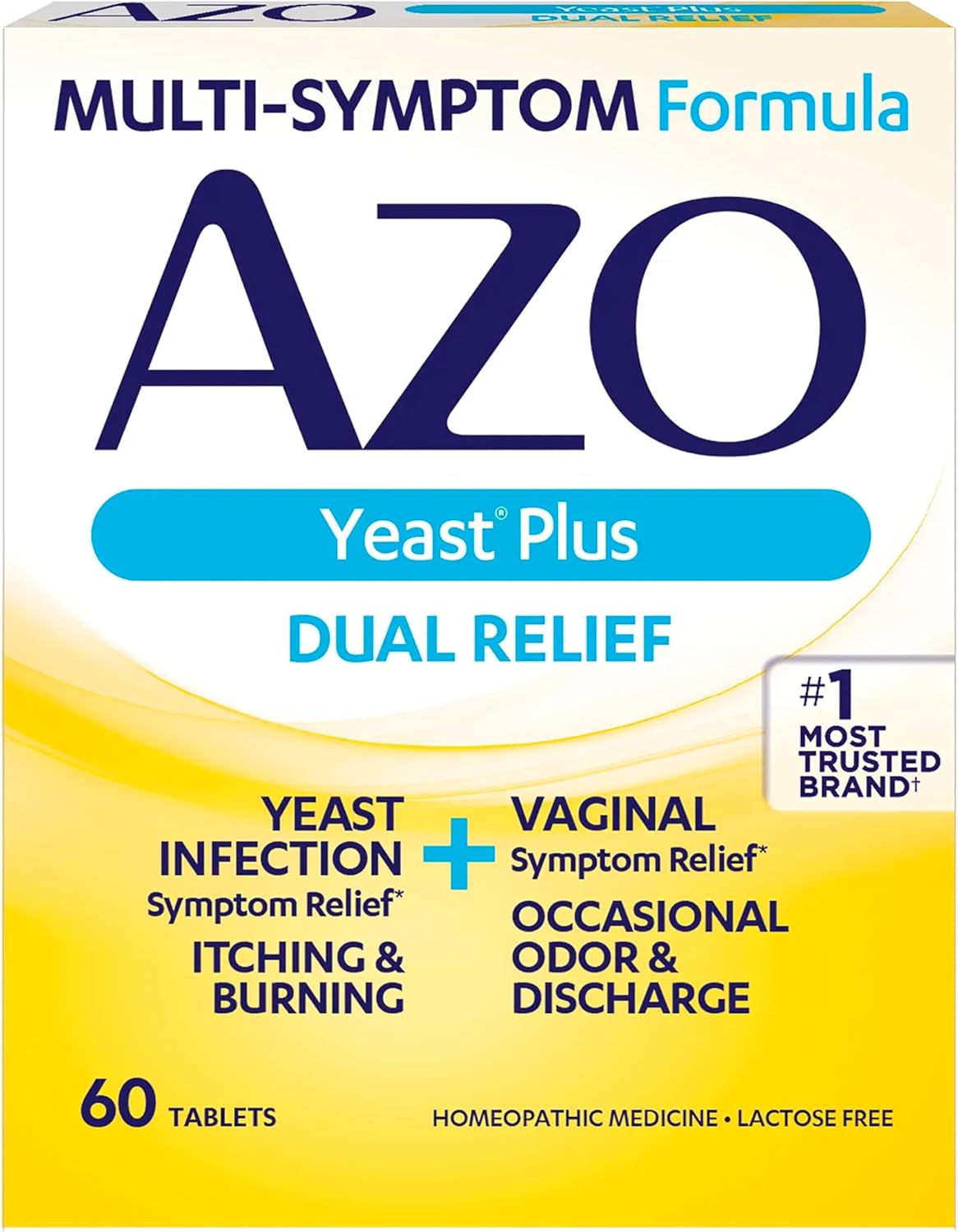 AZO Yeast Plus Dual Relief Tablets, , FSA/HSA Eligible, Yeast Infection and Vaginal Symptom Relief, Relieves Itching & Burning, 60 Count