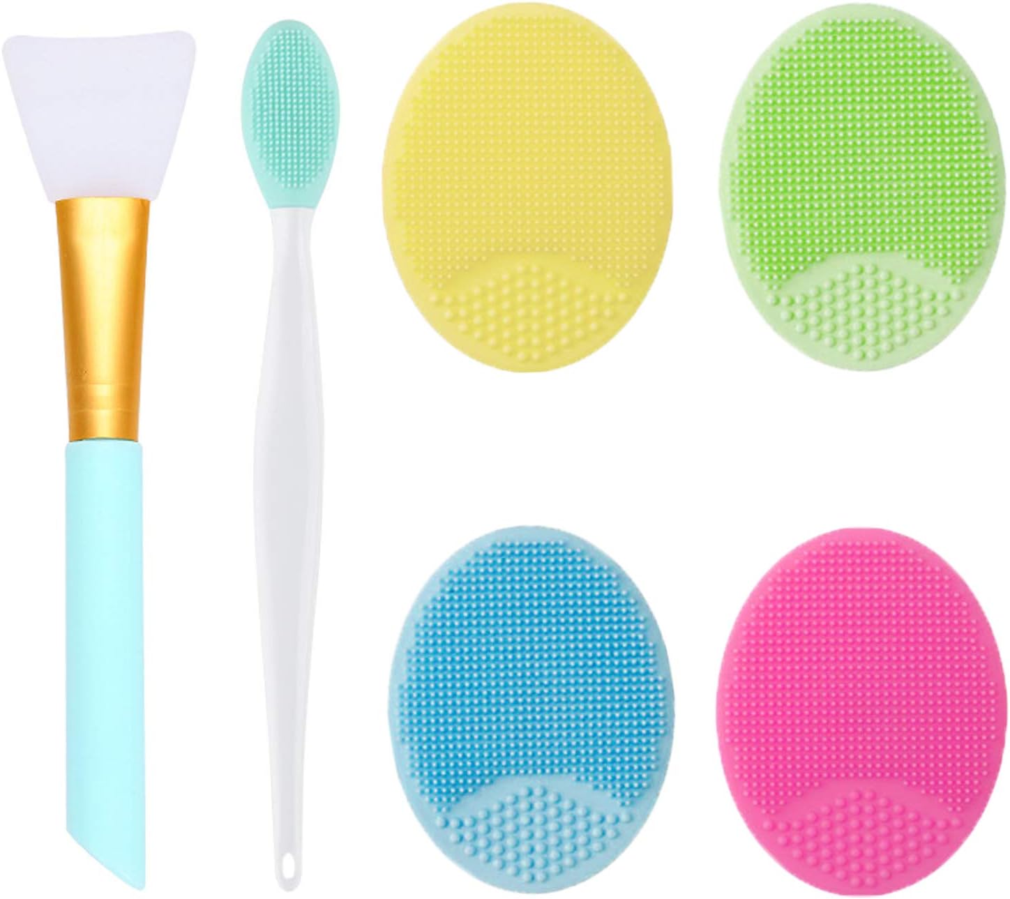 OBSCYON 4 Pcs Manual Silicone Face Scrubber Facial Cleansing Brush,1 Pcs Silicone Exfoliating Lip Brush Nose Cleaning and 1 Pcs Face Mask Brush for Facial Skin Care
