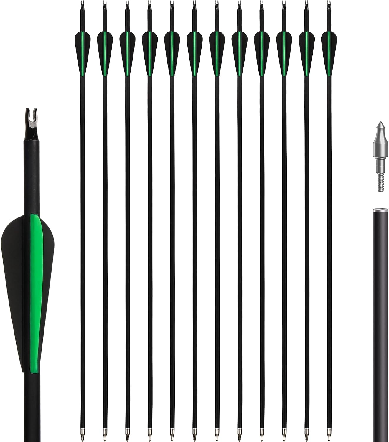 12pcs Archery Carbon Arrow Set,30 Inch with Removable Arrows
