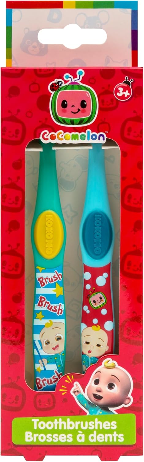 CoComelon Children's Toothbrushes 2 Pack | Kids Manual Toothbrushes with Soft Bristles | Easy Grip Handles for Little Hands | Twin Pack Toothbrushes for Children Ages 3+
