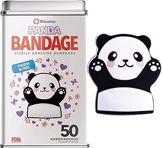 BioSwiss Bandages, Panda Shaped Self Adhesive Bandage, Latex Free Sterile Wound Care, 50 Count