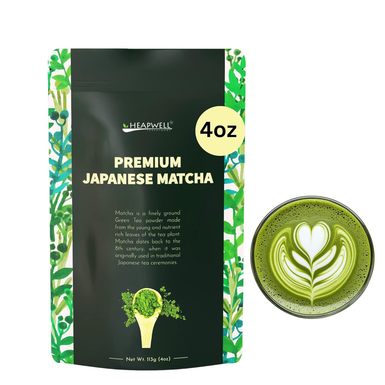 Heapwell Matcha Premium High Grade - Authentic Premium Grade Matcha Green Tea Powder from Japan (4oz, 113g)