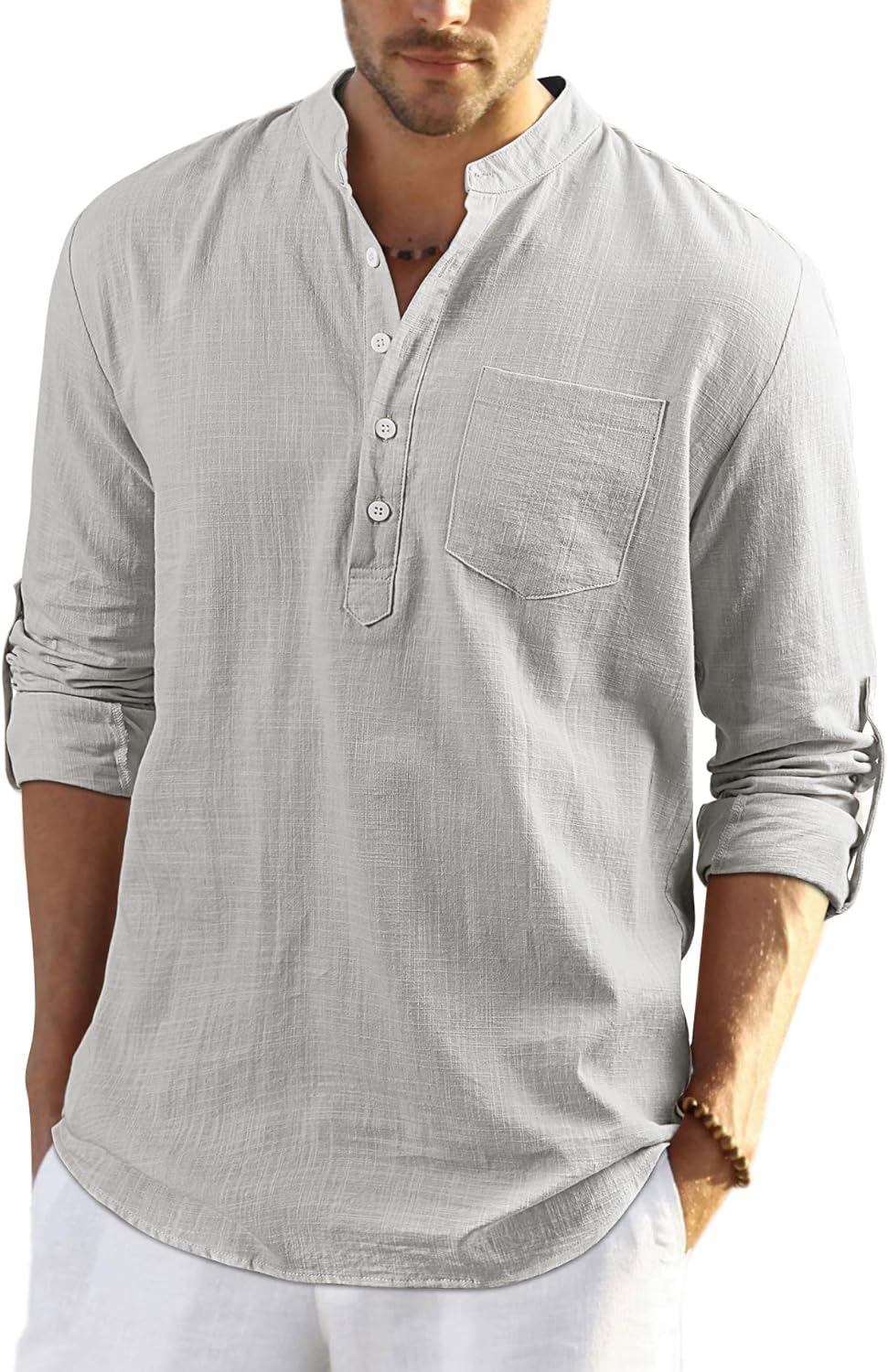 Enlision Mens Casual Cotton Linen Shirt Long Sleeve Button Down Summer Lightweight Henley Shirt Tops