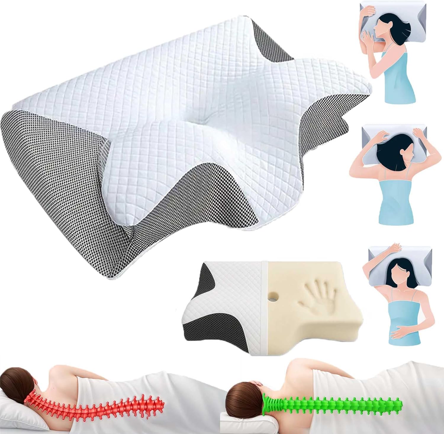 Cyqfei Comfy Sleepers Pillows, Memory Foam Cervical Pillow – Neck & Shoulder Support, ComfyPillow Relieves Neck & Back Pain for Side/Stomach/Back Sleepers, Improves Overall Sleep Quality (Grey)