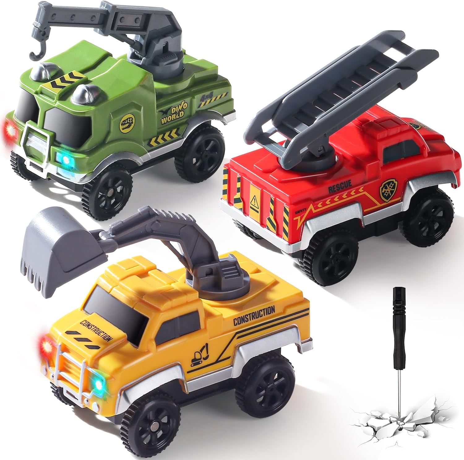 Magic Tracks Cars Only Replacement, Flexible Track Race Cars Glow in The Dark, LED Lights Up Toys Battery Magic Track Cars, LED Easter Toys for Boys Prize with Screwdriver (3 Pack)