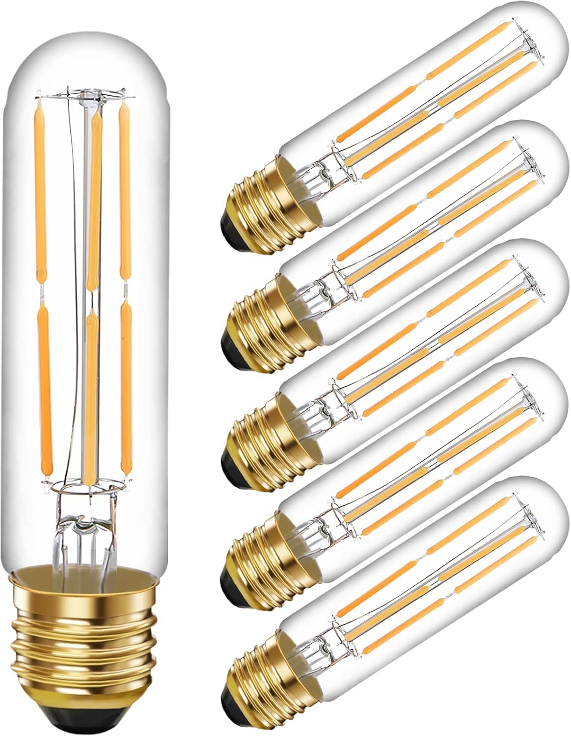 6 Pcs E26 T10 LED Tubular Light Bulbs, Daylight White Edison Bulb 4000K 6W Dimmable T10 Led Bulb for Pendant Lights, Lamps, Outdoor Long Light Bulbs (6W, 4000K)