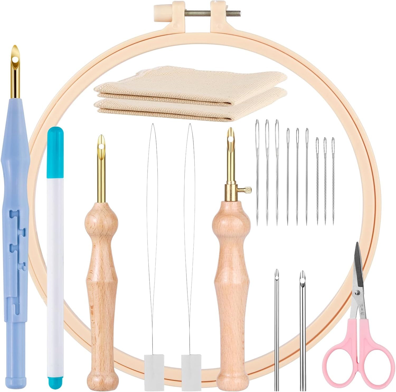 MSDADA 21PC Punch Needle Kit, Adjustable Punch Needle Tool, Wooden Handle Embroidery Pen Kits, Hoops, Cloth, Punch Needle Set Adults Beginner for DIY Craft, Perfect for Decoration and Gifts(Blue)