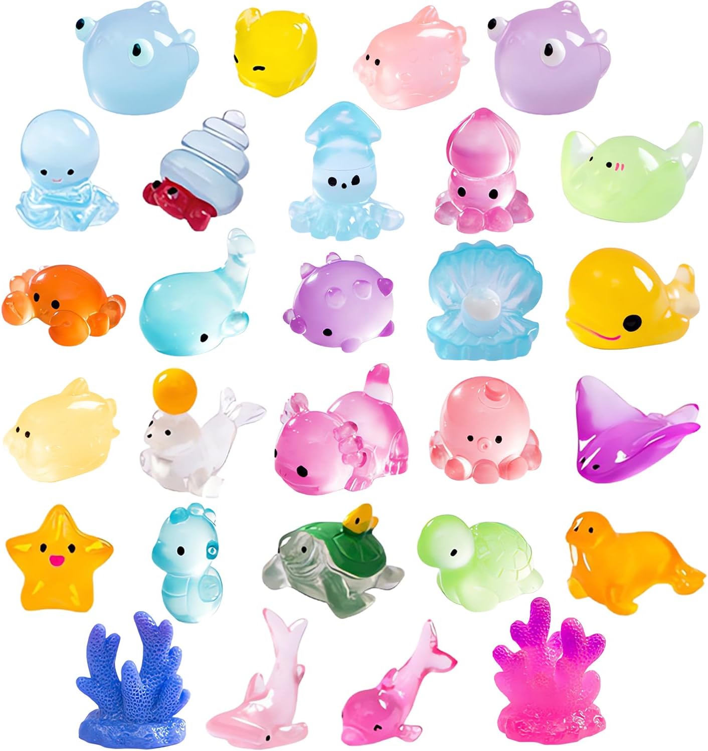 ZKFSIE 28 Pcs Ocean Mini Resin Animals, Tiny Sea Animals Figurines, Little Small Animal Figures Bulk for DIY Miniature Aquarium Ornaments Decorations, Miniature Fairy Garden