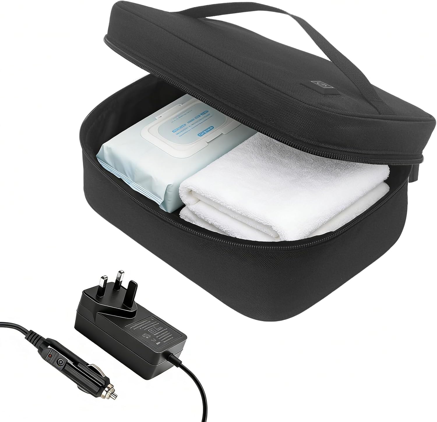 5L Towel Warmer, Adult Wipes Warmer, Portable Dual-Sided Heating Bag with 3 Temperature Settings and Car Adapter, Multi-Use for Home, Travel & Spa, Black