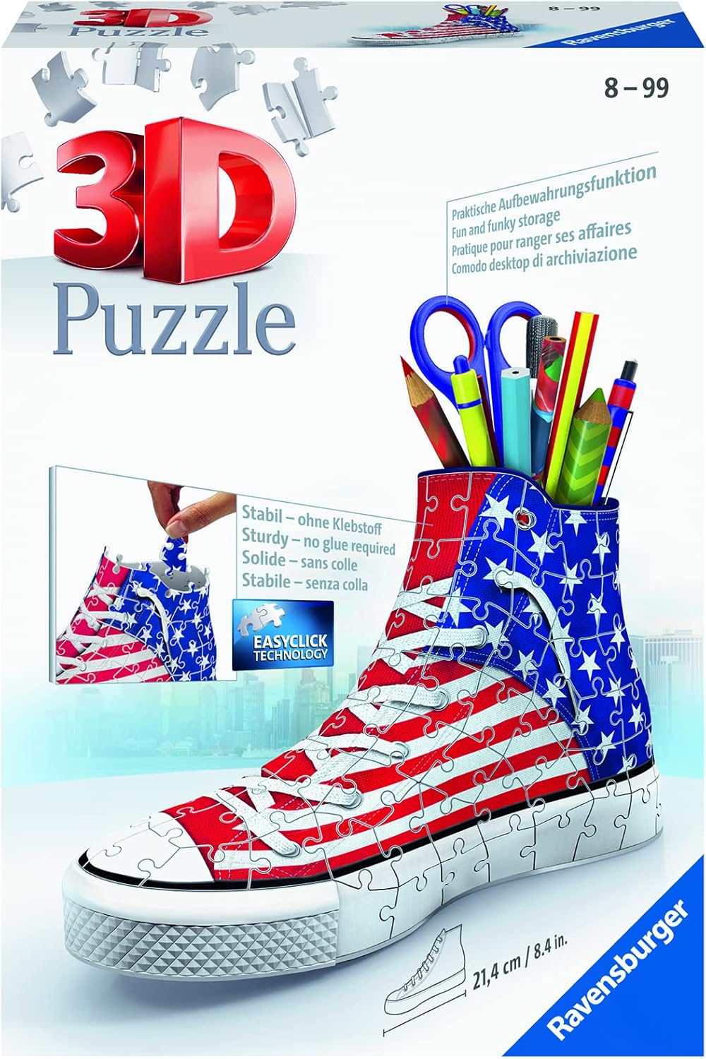 Ravensburger Sneaker American Style - 112 Piece 3D Jigsaw Puzzle | Precision Fit for Kids and Adults | Easy Click Technology | Durable Display Piece | Over 130 Years of Quality