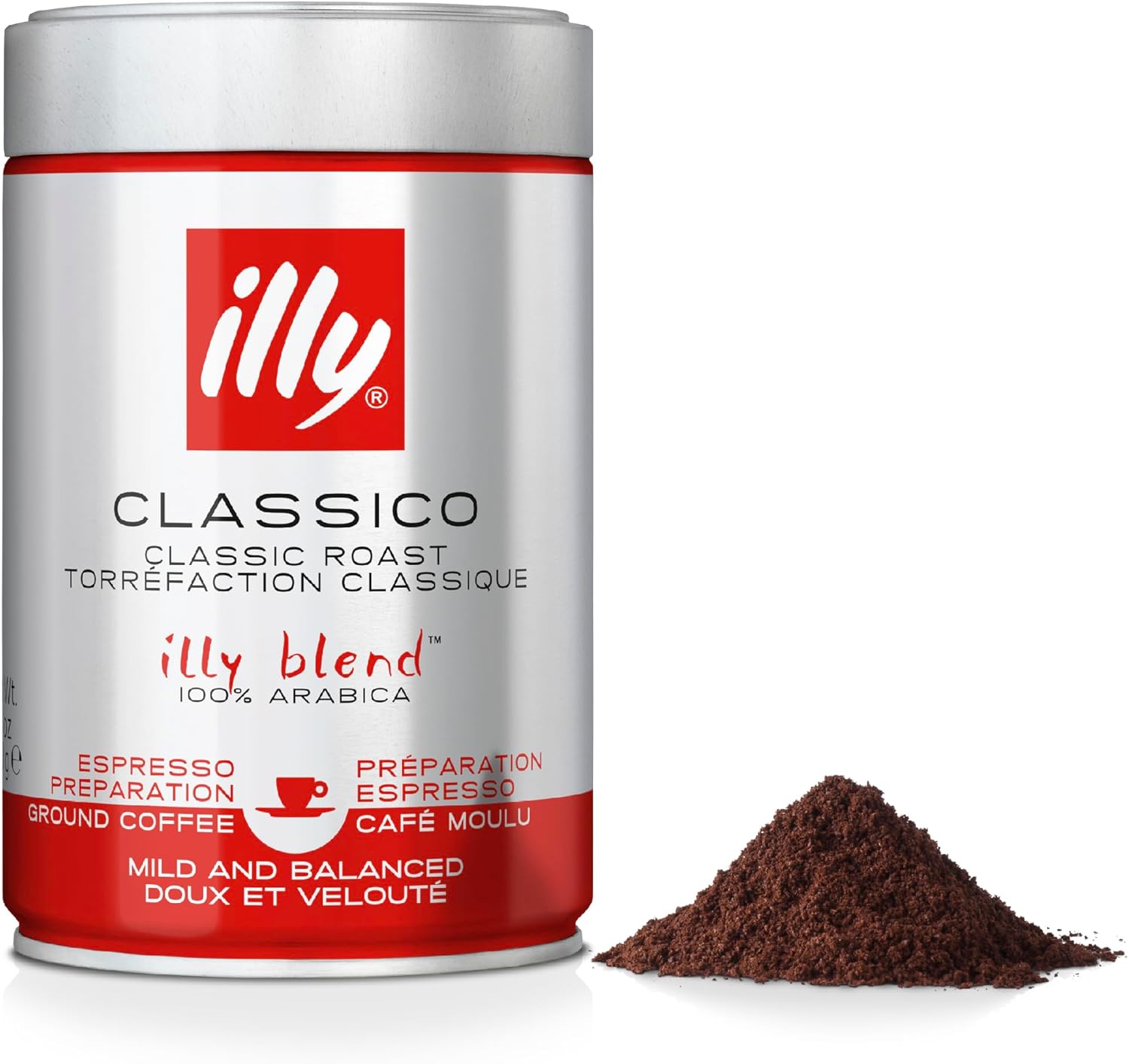 illy Coffee - Classico Ground Coffee - Medium Roast - 100% Arabica Coffee - Ideal for Espresso Preparation - 250g Tin