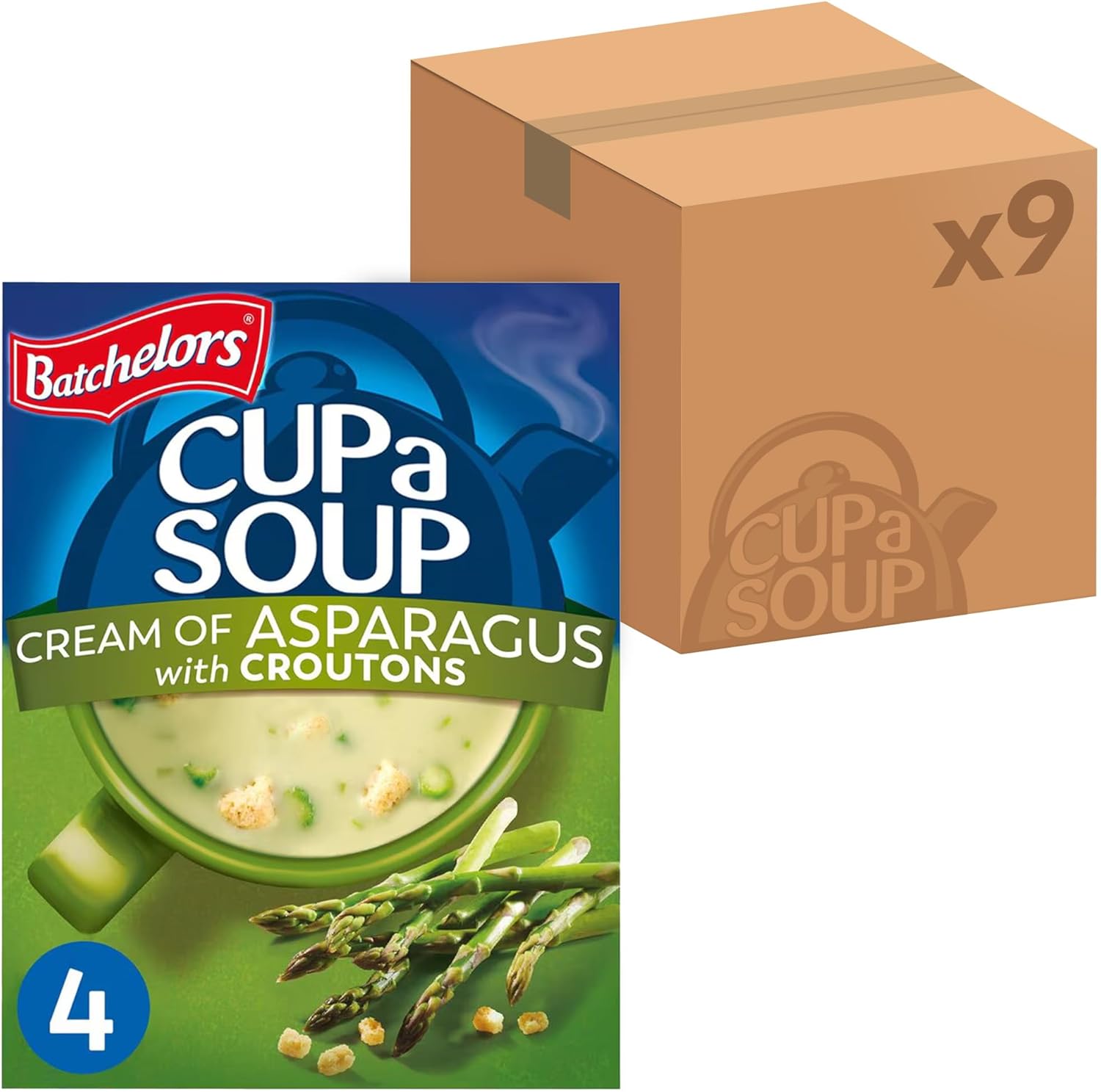 Batchelors Cup a Soup, Cream Of Asparagus With Croutons, Instant Soup Sachets, 117 g Box (Pack of 9 Boxes - Each Contains 4 Sachets)