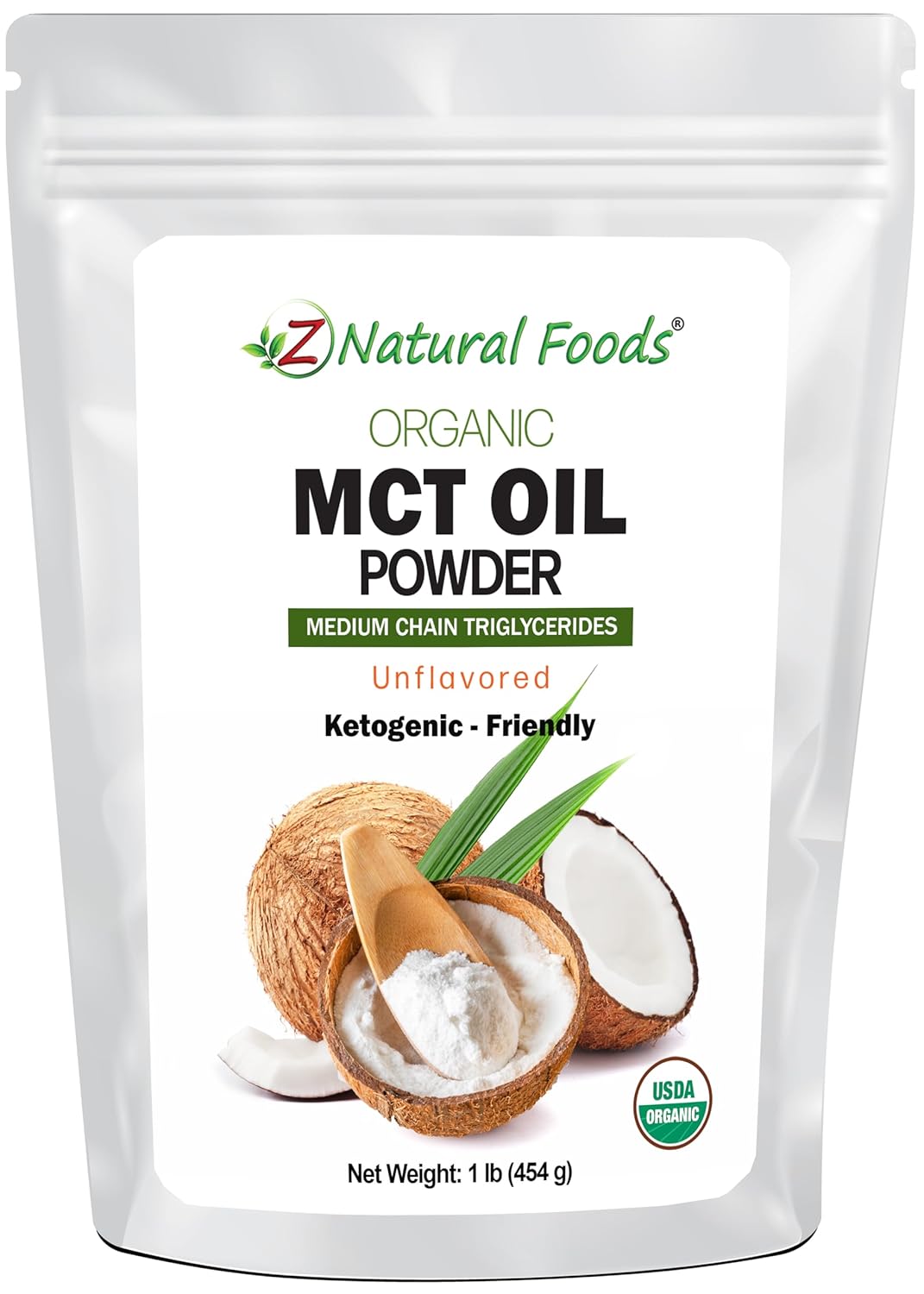 Z Natural Foods Organic MCT Oil Powder - From Coconut with Prebiotic Acacia Fiber, C8 & C10 - Plant-Based Vegan Creamer For Tea, Coffee, Shakes & Smoothies - Keto & Paleo Friendly, Unflavored