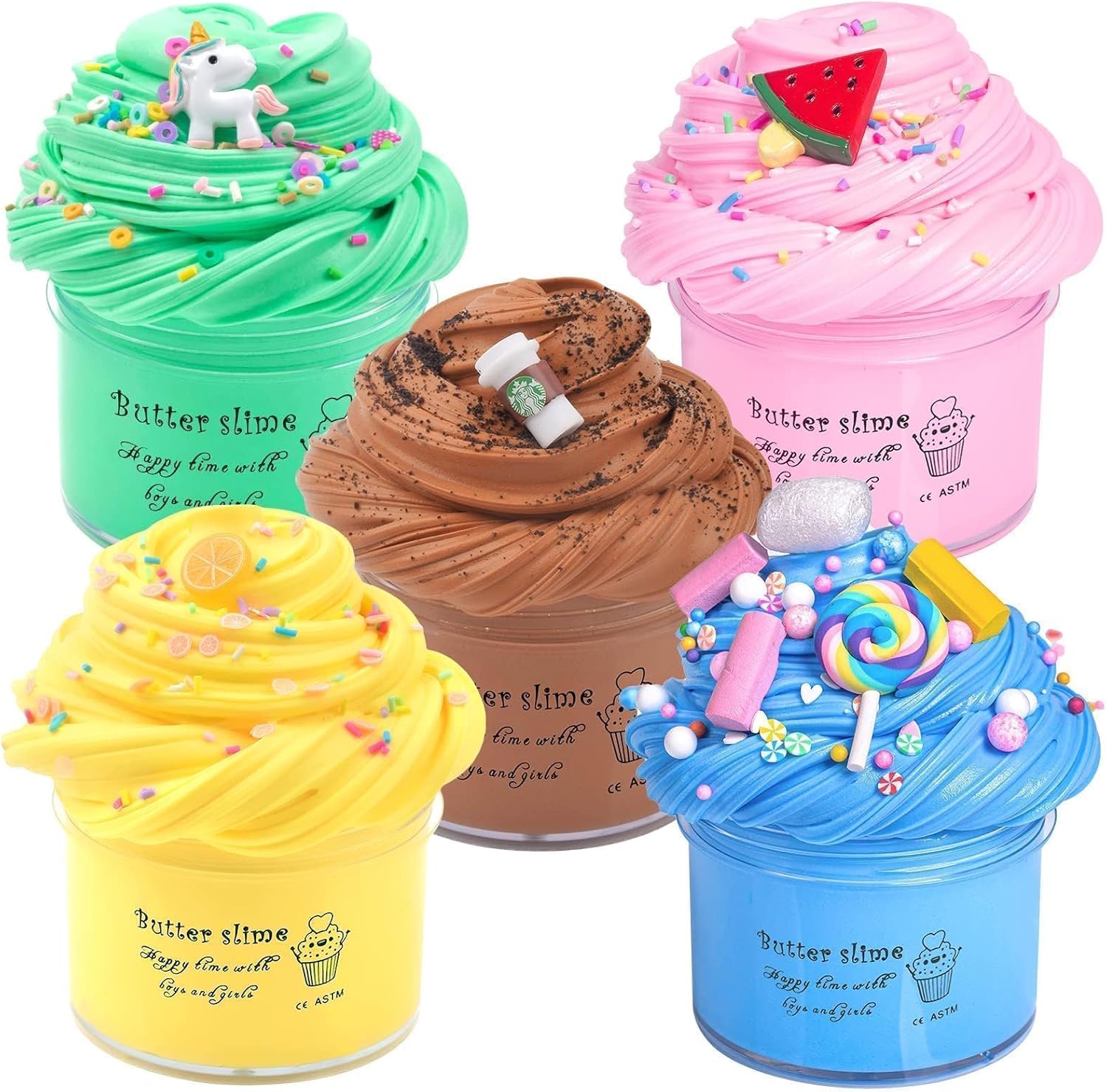 Fluffy Butter Making Slime Kit for Kids, 5 Pack Easter Scented Candy Cheap Slime, Party Favors for Girls and Boys, Putty Slime Charms Toys for Kids, Soft Stretchy & Non-Sticky, Crunchy, Bag Fillers
