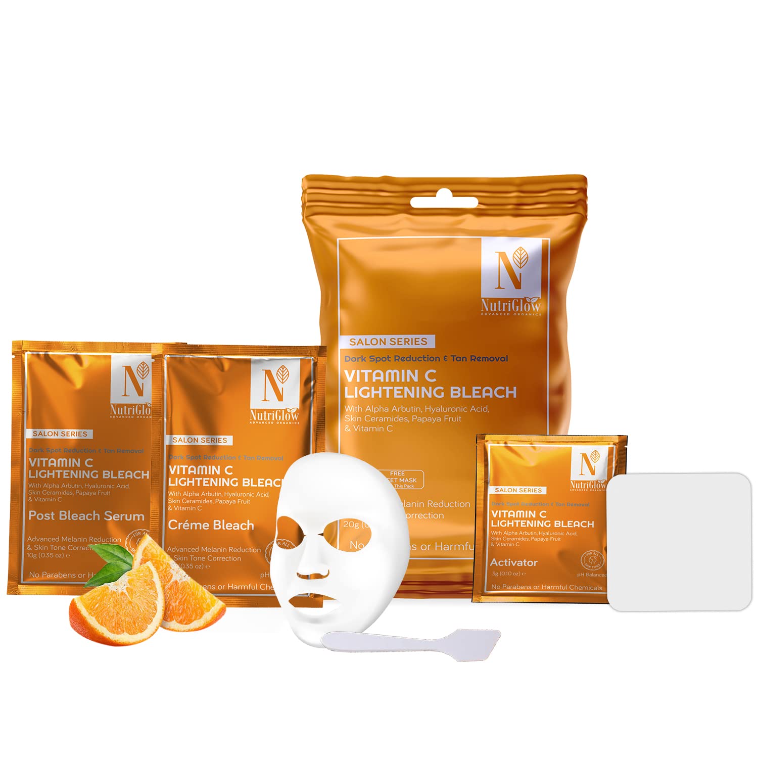 Nutriglow Advanced Organics Vitamin C Bleach for Tan Removal, and Hair Lightening (6 in 1) - 20g