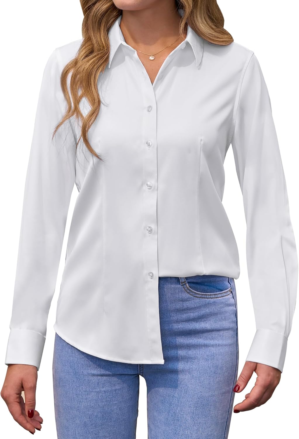 siliteelon Women's Shirt Non Iron Long Sleeve Stretch Executive Shirt Regular Fit Women Blouse