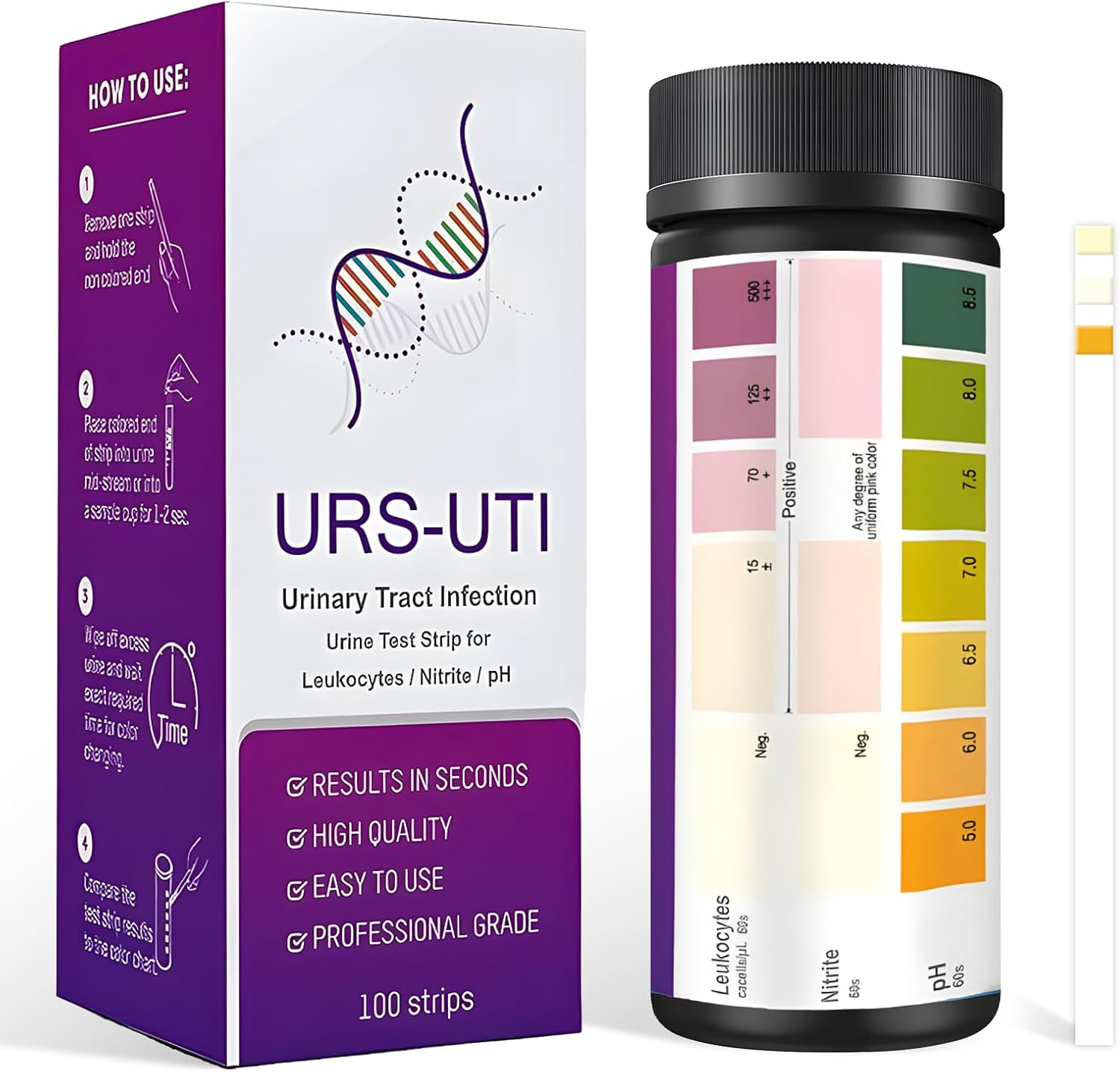 UTI Test Strips | 100 Strips | 3-1 Urinary Tract Infection Home Testing Kit for UTI & Bladder, Accurate Leukocytes, Nitrite, and PH Readings for Women & Men, Urine Test Strips for Urinalysis