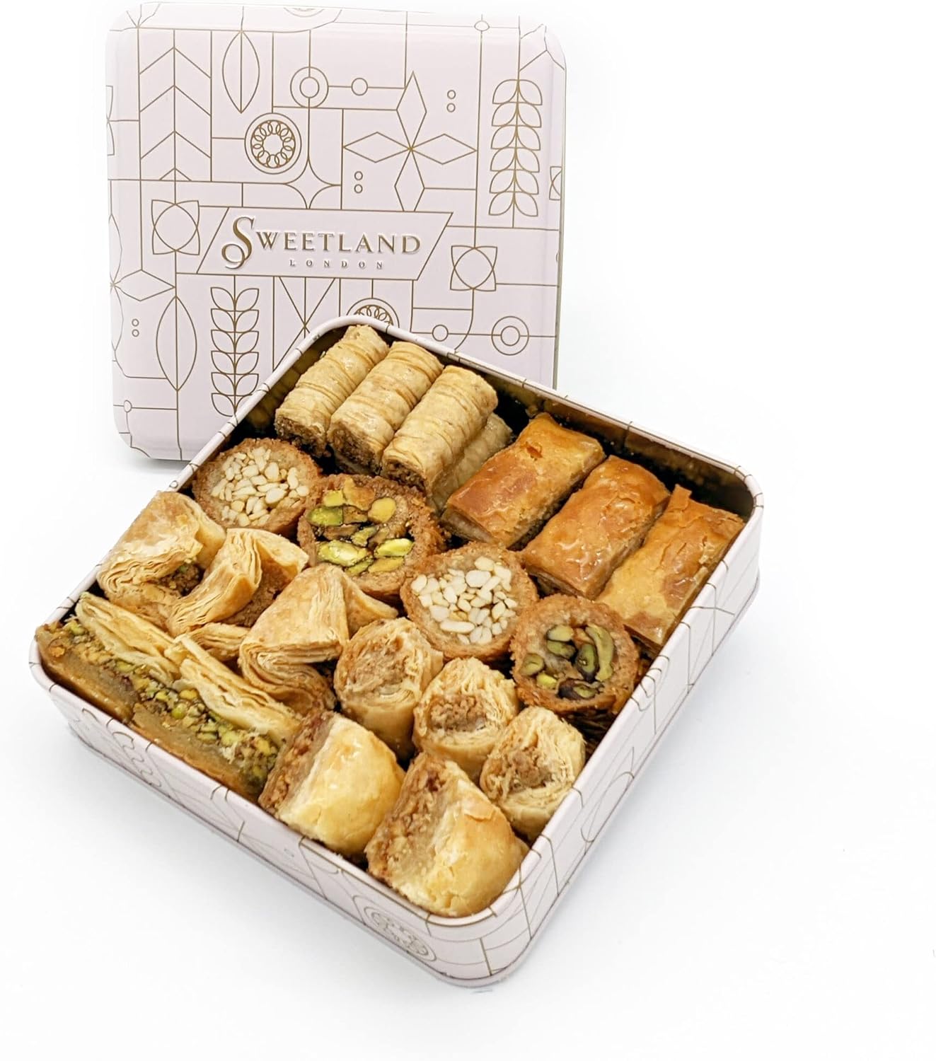 Sweetland Variety Baklava Pack - 500 g | Handmade Traditional Lebanese Baklava | Selection Tray with Pistachio, Almond & Cashew Nuts | Tin Gift Box | Present for Ramadan, Mother's Day, Easter & Eid