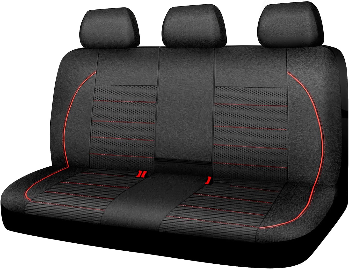 CAR PASS Leather Back Seat Cover,Piping Waterproof Bench Seat Cover, Rear Seat Cover Universal Fit for Cars Sedans SUVs Truck 95% Automotive Interior Backseat Car Covers (Rear,Black and Red)